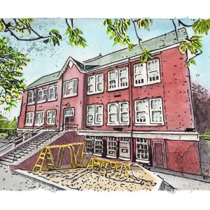 Hand painted art of the Henry Hudson school house for sale.