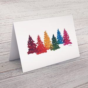 A group of trees in the 6 traditional pride colours.