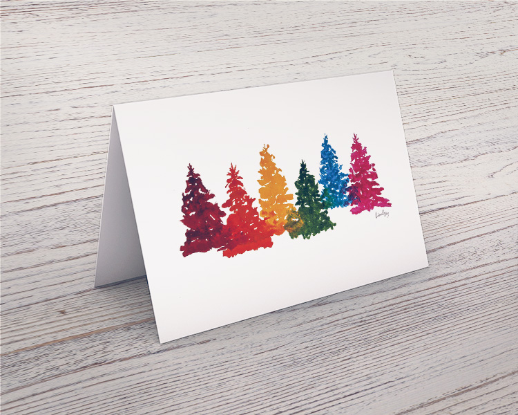 A group of trees in the 6 traditional pride colours.